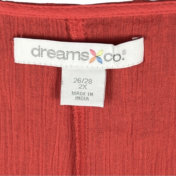 Coral Embroidered Boho Beach Dress 2X Plus Size 26/28 Gauzy Muumuu Resort Vacay - Picture 6 of 11